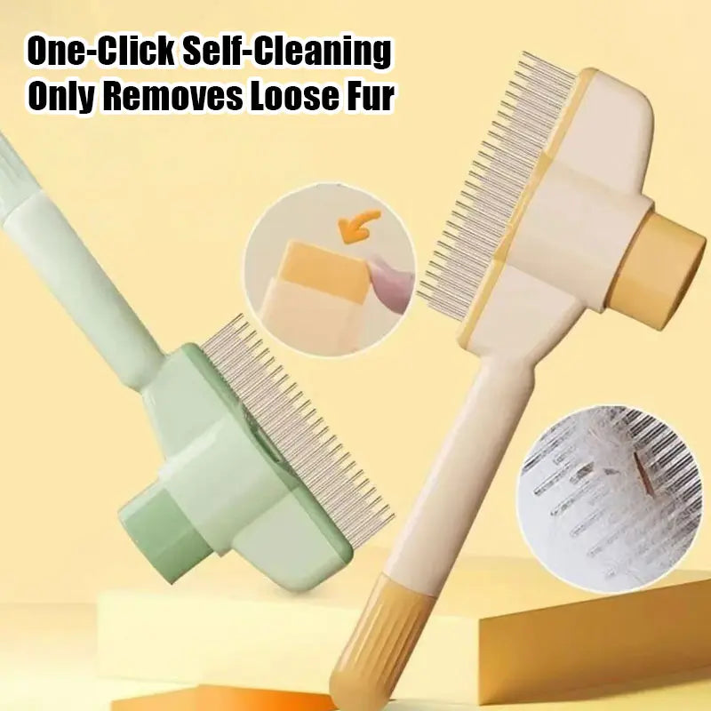 Pet Comb for Dogs Cats with Long Short Stainless Steel Metal Teeth for Shedding and Tangles, Self-Cleaning Pet Comb,Pet Hair Removal Comb Flea Comb, Cat Brush with Release Button
