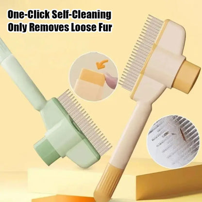 Pet Comb for Dogs Cats with Long Short Stainless Steel Metal Teeth for Shedding and Tangles, Self-Cleaning Pet Comb,Pet Hair Removal Comb Flea Comb, Cat Brush with Release Button