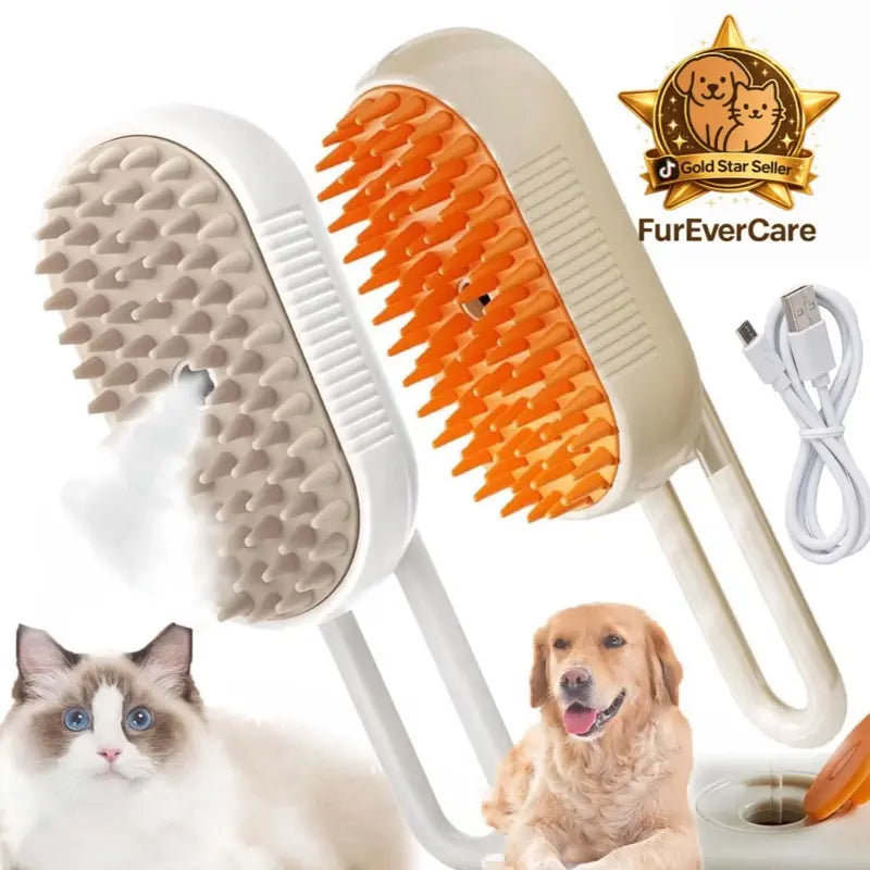 Pet Steam Brush for Shedding with Anti-Static Technology & USB Rechargeable for Dogs Cats & Other Pets