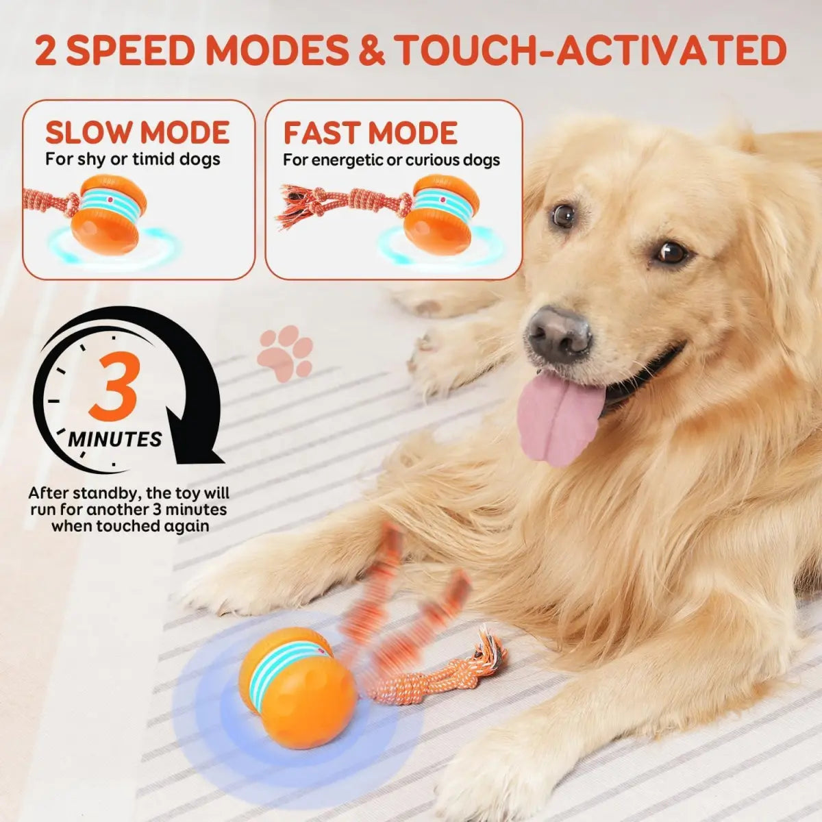 Interactive Dog Ball, Random Path Electric Automatic Moving and Rolling Dog Toy with Rope for Small Medium Large Dogs, Motion-Activated Dog Stimulation Toy for Boredom Relief