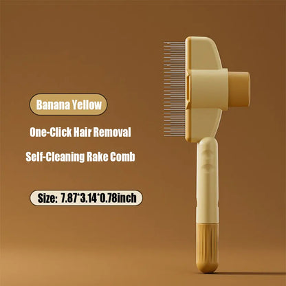 Pet Comb for Dogs Cats with Long Short Stainless Steel Metal Teeth for Shedding and Tangles, Self-Cleaning Pet Comb,Pet Hair Removal Comb Flea Comb, Cat Brush with Release Button