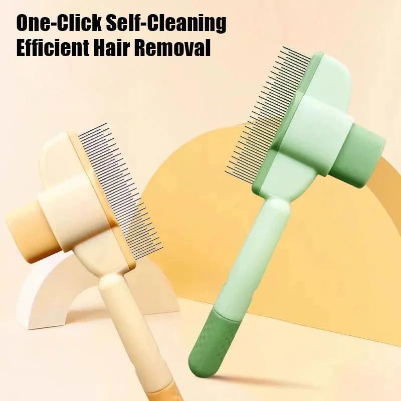 Pet Comb for Dogs Cats with Long Short Stainless Steel Metal Teeth for Shedding and Tangles, Self-Cleaning Pet Comb,Pet Hair Removal Comb Flea Comb, Cat Brush with Release Button