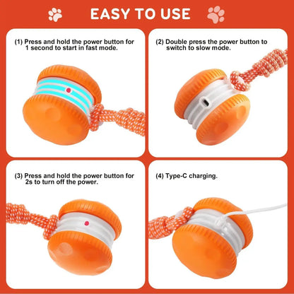 Interactive Dog Ball, Random Path Electric Automatic Moving and Rolling Dog Toy with Rope for Small Medium Large Dogs, Motion-Activated Dog Stimulation Toy for Boredom Relief