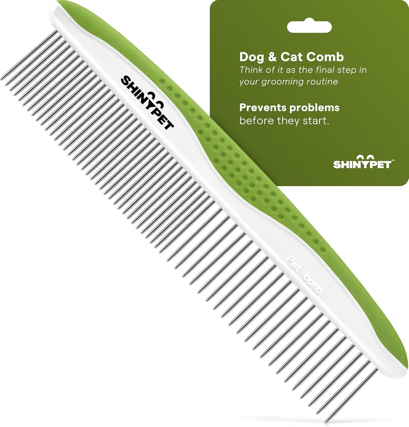 Dog & Cat Comb for Tangles, Knots & Matted Fur – Stainless Steel Teeth with Non-Slip Handle – Pet Grooming Tool with Ebook Guide
