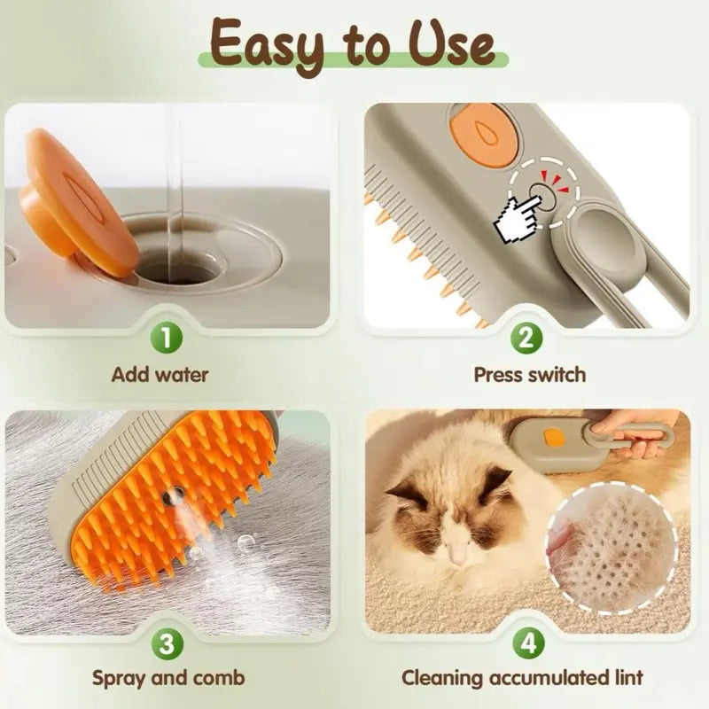 Pet Steam Brush for Shedding with Anti-Static Technology & USB Rechargeable for Dogs Cats & Other Pets