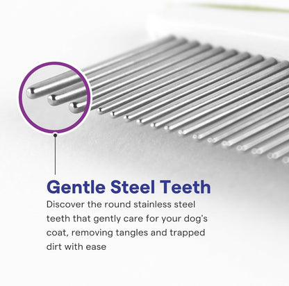Dog & Cat Comb for Tangles, Knots & Matted Fur – Stainless Steel Teeth with Non-Slip Handle – Pet Grooming Tool with Ebook Guide
