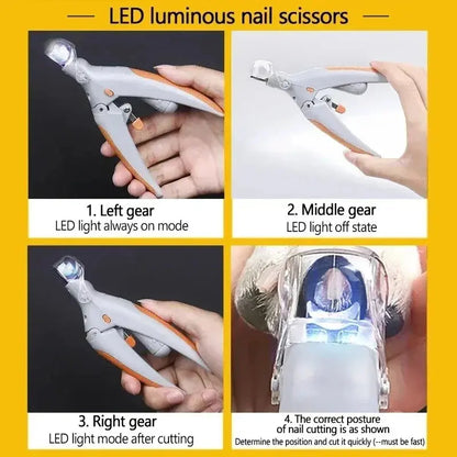 Professional Dog Cat Nail Clipper with Bright LED Light Safe Painless Pet Nail Trimmer Scissors for Precise Claw Cutting