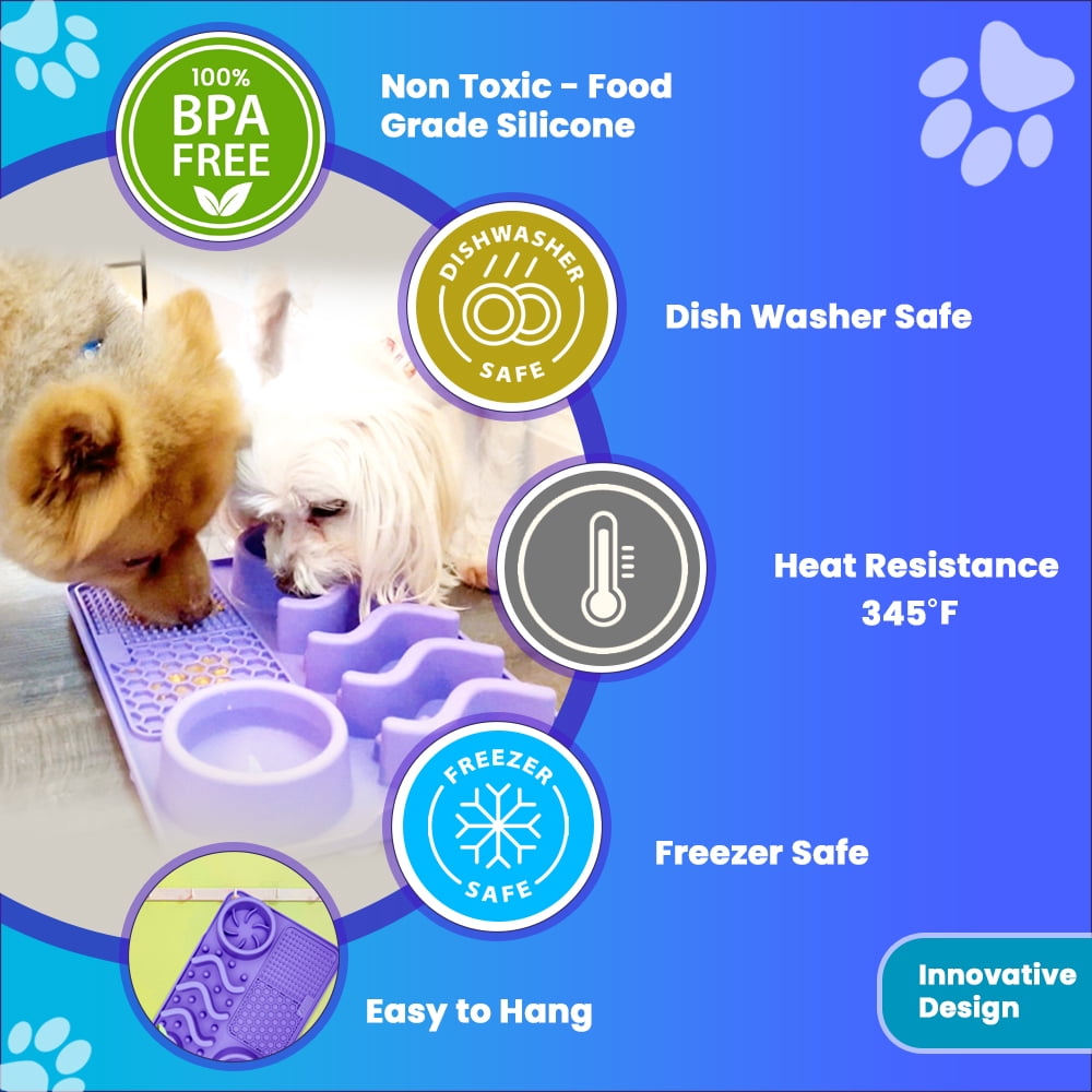 Blue Silicone Slow Feeder Dog Lick Mat - 100% Food Grade, 1 Pack