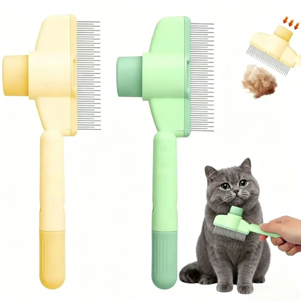 Pet Comb for Dogs Cats with Long Short Stainless Steel Metal Teeth for Shedding and Tangles, Self-Cleaning Pet Comb,Pet Hair Removal Comb Flea Comb, Cat Brush with Release Button