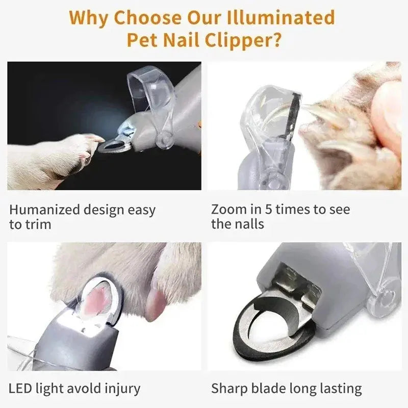 Professional Dog Cat Nail Clipper with Bright LED Light Safe Painless Pet Nail Trimmer Scissors for Precise Claw Cutting