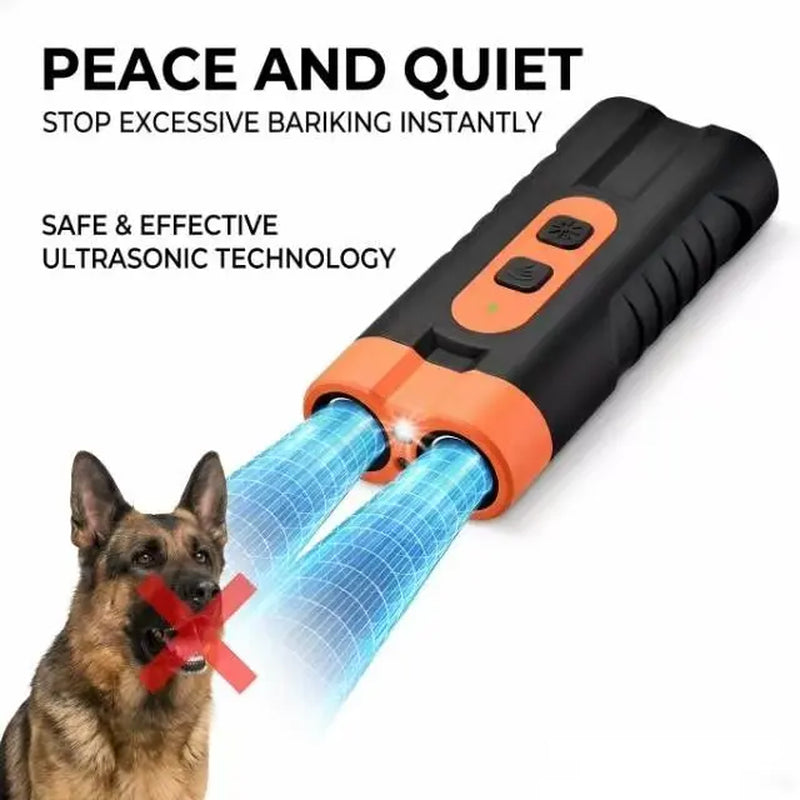 Ultrasonic Dog Barking Deterrent Training Tool - Rechargeable Usb-Charged, Dual Emitter, 50Ft Range, 25Khz Frequency, Flashlight, Portable Grip, Kit Included for Indoor & Outdoor Dog Behavior Control,Summervibes