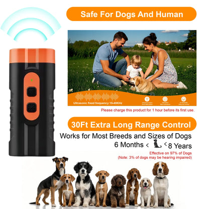 Ultrasonic Dog Barking Deterrent Training Tool - Rechargeable Usb-Charged, Dual Emitter, 50Ft Range, 25Khz Frequency, Flashlight, Portable Grip, Kit Included for Indoor & Outdoor Dog Behavior Control,Summervibes