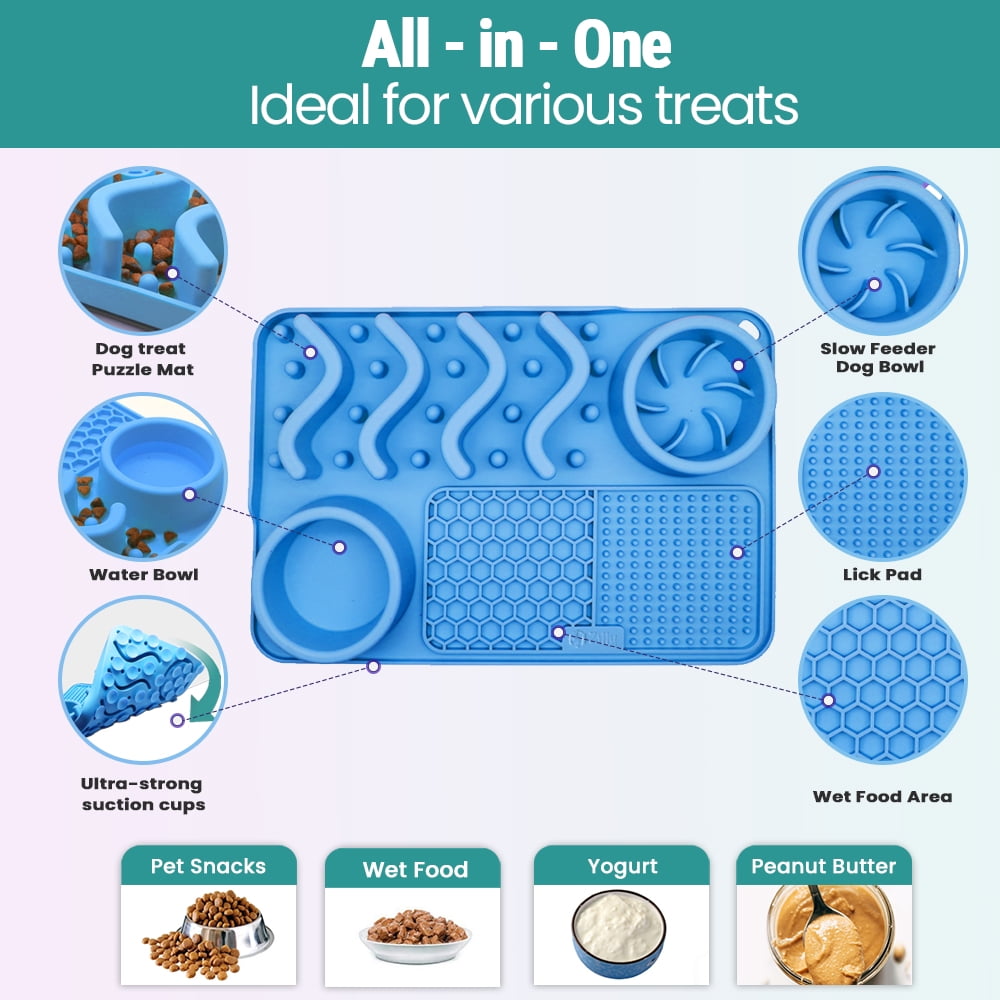 Blue Silicone Slow Feeder Dog Lick Mat - 100% Food Grade, 1 Pack