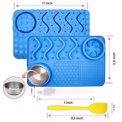 Blue Silicone Slow Feeder Dog Lick Mat - 100% Food Grade, 1 Pack