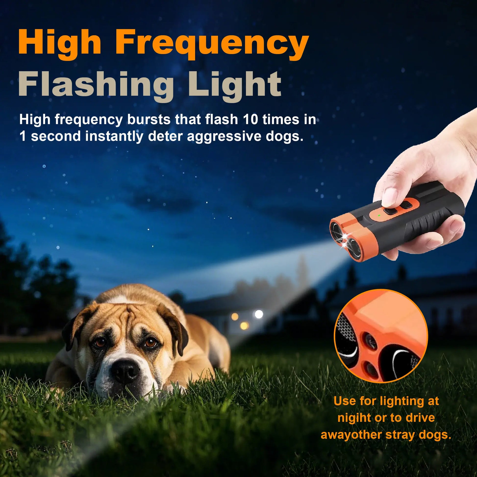 Ultrasonic Dog Barking Deterrent Training Tool - Rechargeable Usb-Charged, Dual Emitter, 50Ft Range, 25Khz Frequency, Flashlight, Portable Grip, Kit Included for Indoor & Outdoor Dog Behavior Control,Summervibes