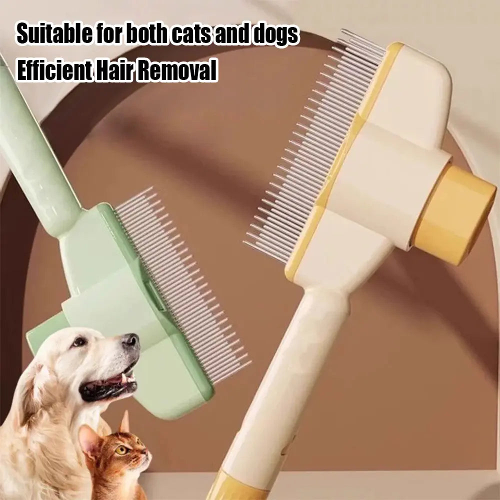Pet Comb for Dogs Cats with Long Short Stainless Steel Metal Teeth for Shedding and Tangles, Self-Cleaning Pet Comb,Pet Hair Removal Comb Flea Comb, Cat Brush with Release Button